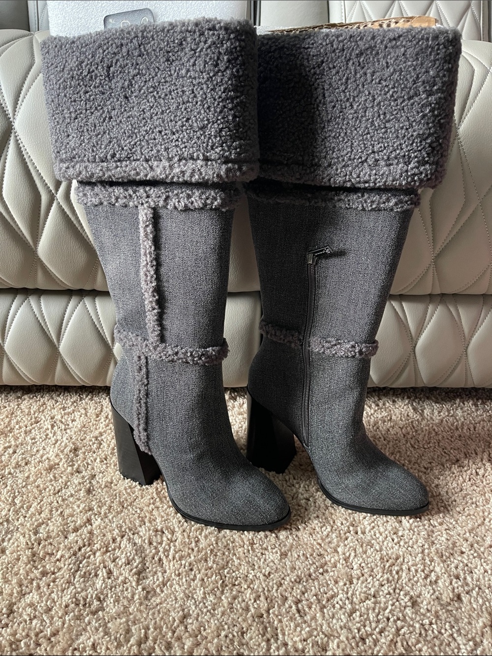Jessica Simpson Gray Shearling-Trim Knee Boots